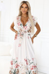609-1 Saténové maxi šaty s výstřihem a květinovým ombre - elegance v boho stylu UNI