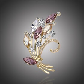 Brož se zirkony a krystaly Swarovski Elements Carolina - květina, Zlatá