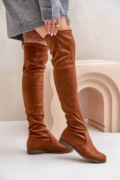 Kozačky na plochém podpatku nad kolena z eko semiše Camel Linnithia 39