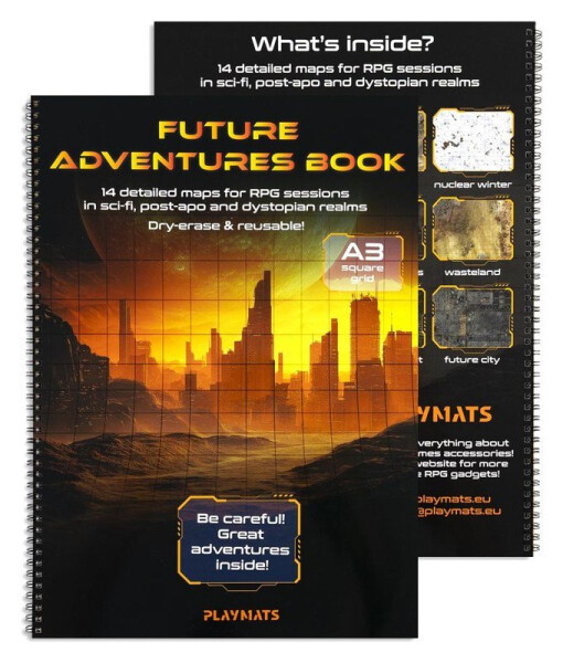 RPG kniha A3 s terény Future Adventures + popisovač a hadřík - Čtvercová mřížka