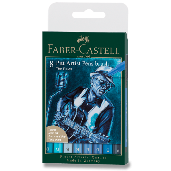 Popisovač Faber-Castell Pitt Artist Pen Brush Blues sada 8 ks, hrot B