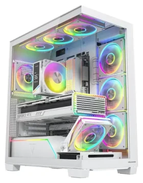 MODECOM Volcano Stellar Plus ARGB bílá / Skříň / ATX / tvrzené sklo / 8x ARGB ventilátor / 1x USB-C / 2x USB 3.0 (AT-STELLAR-PLUS-8F-ARGB-20)