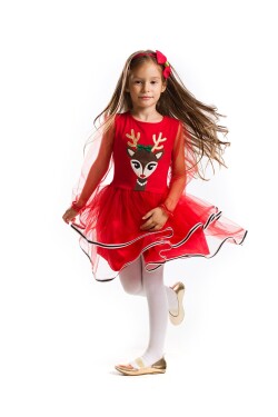 Denokids Tulle Girl Deer Red Christmas Tutu Dress
