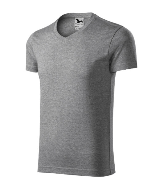 Slim Fit V-neck tričko pánské tmavě šedý melír 3XL