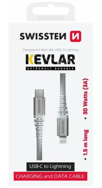 SWISSTEN ARAMID REINFORCED datový kabel USB-C - Lightning 1.5m bílá (71541013)