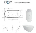BESCO - Volně stojící vana MOYA bílá lesklá - Barva - Bílá lesklá, Barva sifonu - Bílá, Rozměr vany - 170 × 70 cm VANMOYA170WC