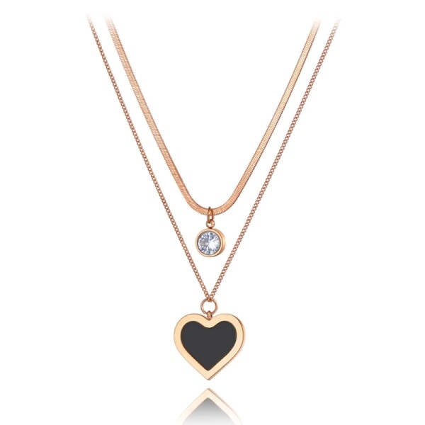 Ocelový dvojitý náhrdelník Madeleine Gold - ocel, zirkon, srdce, Zlatá 39 cm + 5 cm (prodloužení)
