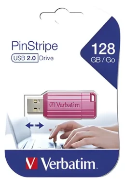 Verbatim Store 'n' Go PinStripe 128GB růžová / Flash disk / USB 2.0 / čtení 12 MB/s / zápis 5 MB/s (49460)
