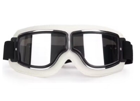 Retro brýle na motorku bílé - čirá skla