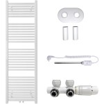 CERANO Koupelnový radiátorový set Lincoln - kombinované výtápění, termo tyč - středové připojení 50 mm - 300W - bílá lesklá - 1600x500 mm
