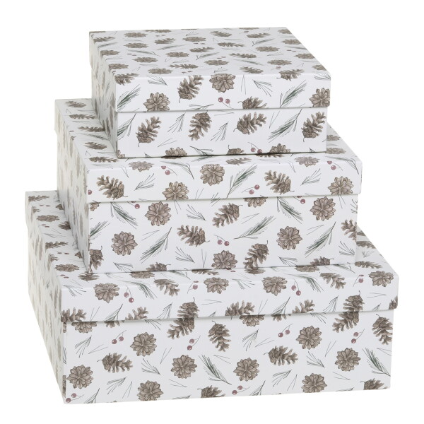 Chic Antique Dárková krabice Pine cones White – set 3 ks, bílá barva, papír