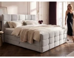 Postel boxspring Shadow 180x200 cm, světle šedá strukturovaná látka