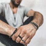 Pánský náramek Fabio Black z pravé kůže a chirurgické oceli, Černá 20,5 cm