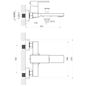 SAPHO - CUBEMIX nástěnná vanová baterie, černá mat CM010B