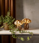 STAR TRADING Svítící LED dekorace Funghi Brown Glass 15 cm, hnědá barva, sklo