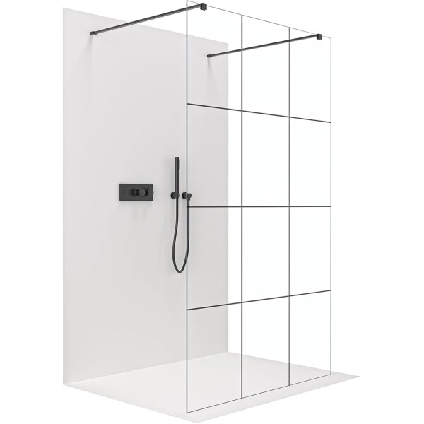 CERANO Sprchová zástěna Walk-in Onyx Duo L/P - 8 mm - hranatá vzpěra - černá matná, industriální sklo - 140x200 cm