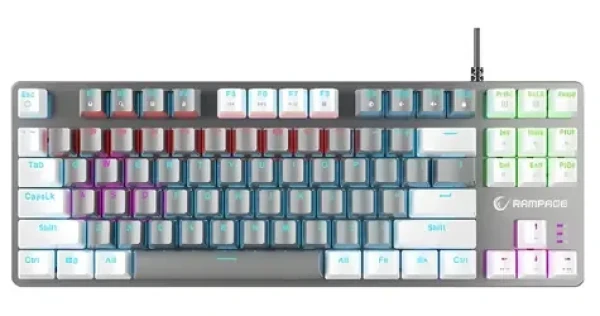 Rampage Snug bílo-šedá / Herní klávesnice / mechanická / KRGD Blue / RGB / drátová (SNUGK14BS-GW)