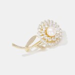 Brož s perlou a zirkony Pilar - květina, Zlatá Bílá