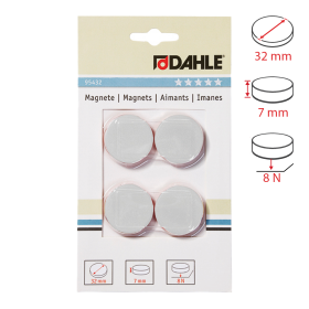 Dahle magnet plánovací, Ø 32 mm, 8 N, 4 ks, bílé