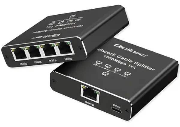 Mini switch splitter Ethernet 1x4 RJ45 / Switch / Mini / 4 porty / 10/100/1000 Mbps / USB-C napájení (52293)