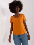 Světle oranžové dámské tričko basic rozparkem