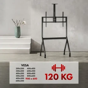 Maclean MC-114 B černá / Mobilní stojan na TV / 55-100" / nosnost 120 kg / VESA 200x200-900x600 / s policí (mc-114 b)