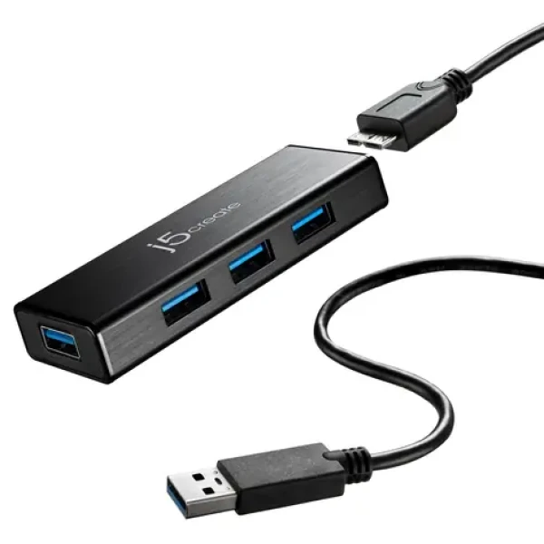 J5Create JUH340 černá / USB hub / USB 3.0 / 4x USB-A / s napájecím adaptérem (JUH340-N)