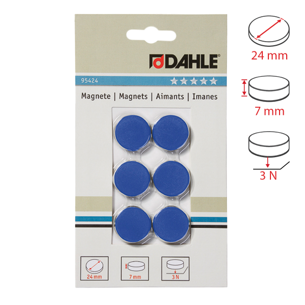 Dahle magnet plánovací, Ø 24 mm, 3 N, 6 ks, modré