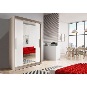 Šatní skříň Neomi 01 Barva korpusu: Dub - sonoma, Rozměry: 120 cm, Dveře: Bílá mat / zrcadlo