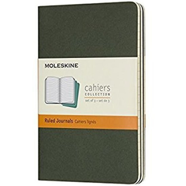 Sešity Moleskine Cahier, L, linkované, 3 ks - tm. zelené