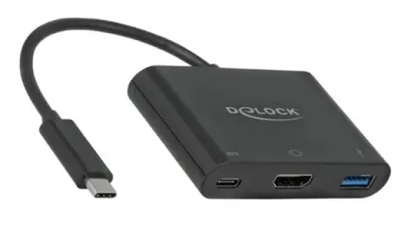 DeLock černá / Adaptér USB Type-C na HDMI / DP Alt Mód / 4K / 30 Hz / USB-A / USB-C PD 60 W (64091)