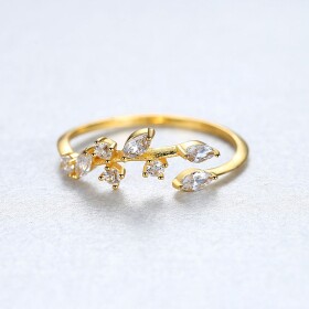 Stříbrný prsten se zirkony Olivová ratolest, stříbro 925/1000, nastavitelná Zlatá