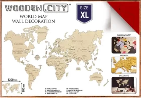WOODEN CITY Dřevěná mapa světa velikost XL (120x80cm) červená