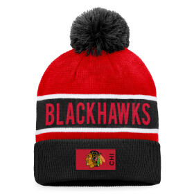 Fanatics Pánská Zimní Čepice Chicago Blackhawks Authentic Pro Game & Train Cuffed Pom Knit Black-Athletic Red