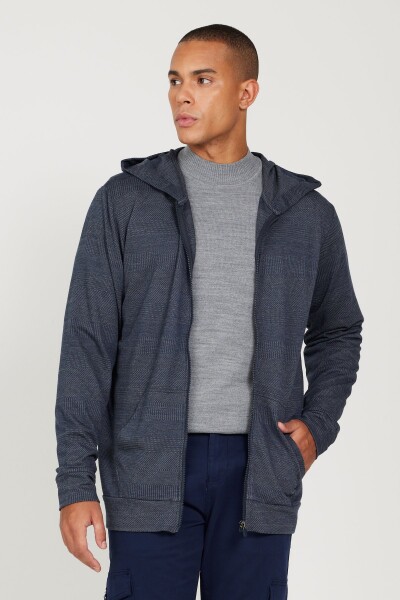 AC&Co Altınyıldız Classics Men's Navy Blue-gray Standard Fit Regular Fit Hooded Zipper Sweatshirt Jacket