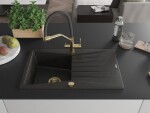 MEXEN/S - Cesar granitový dřez s odkapávačem včetně baterie Duo, černá/zlatá metalik 6514-75-671701-57-G