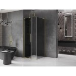 MEXEN/S - Velar L sprchový kout, posuvné dveře 100 x 100, grafit, zlato kartáčovaná 871-100-100-43-55