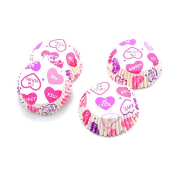 Dortisimo Perfect Home košíčky na muffiny Bílé s růžovými a fialovými srdíčky (100 ks)