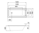 Erga Pureline-S, vana 1400x700x400 mm bez nožiček, bílá lesklá, ERG-V07-PURELINE-S-140x070-WH ERG-V07-PURELINE-S-140X070-WH