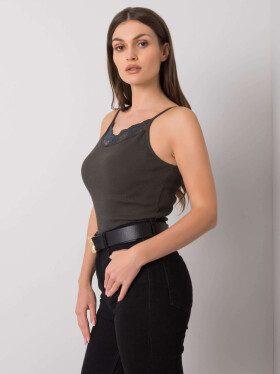 Tmavý khaki top s krajkou jedna velikost