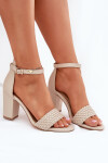 Dámské sandály na podpatku s pleteným páskem béžové Asdine 36