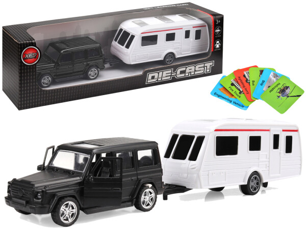 Mamido Autíčko Jeep Black Camper s obytným přívěsem