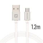 Swissten 71522203 USB 2.0, zástrčka A - zástrčka micro B, opletený, 1,2m, stříbrný