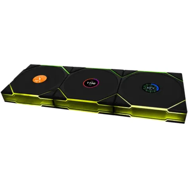 Lian Li UNI FAN TL Wireless LCD Fan 3ks černá / 120mm / Fluid Dynamic Bearing / 27 dB @ 1900 RPM / 62 CFM / 4-Pin (12TLLCD1W3B)