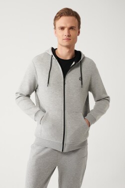 Avva Gray Unisex Sweatshirt Hooded Inner Collar Fleece Thread Zipper Regular Fit