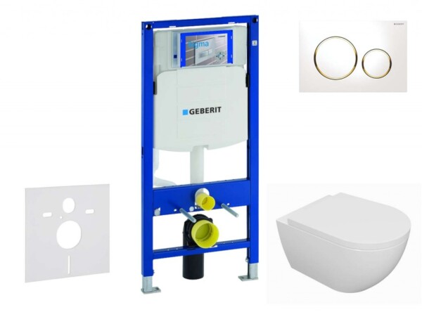 GEBERIT - Duofix Set předstěnové instalace, klozetu Oudee a sedátka softclose, tlačítko Sigma20, bílá/pozlacená SANI11CA3125