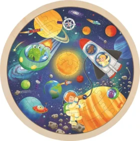 GOKI Kulaté dřevěné puzzle Vesmír