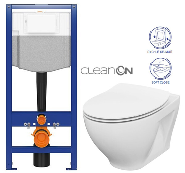 AKCE/SET - CERSANIT předstěnový instalační systém bez tlačítka + WC CERSANIT CLEANON MODUO + SEDÁTKO K97-526 X MO1