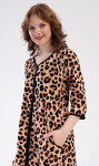 Dámské domácí šaty s tříčtvrtečním rukávem Leopard hnědá 2XL