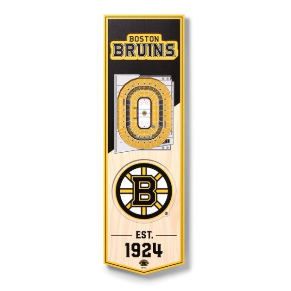 YouTheFan Dřevěná Cedule Boston Bruins NHL Banner na stěnu W Sports Stadium Logo